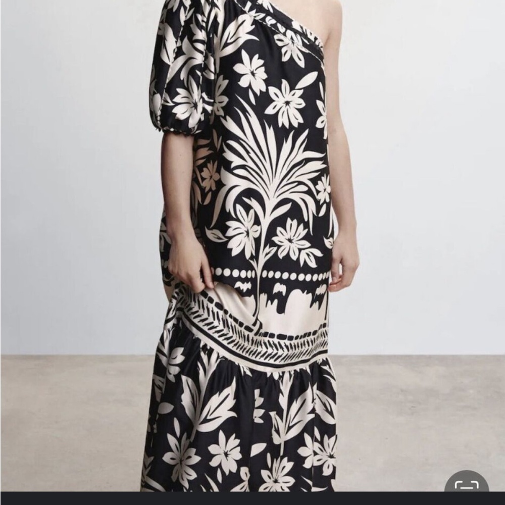 Black and White Floral One-Shoulder Dress